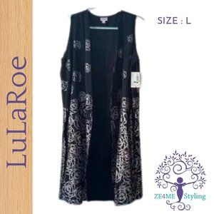 LuLaRoe Elegant Joy Vest Size L Black Glitter Floral Design